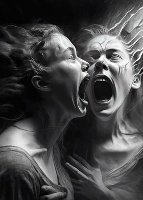 Screaming Woman in Black and White