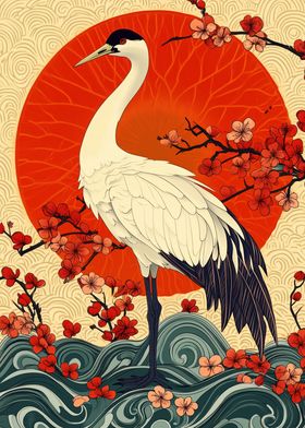 Crane and Cherry Blossoms