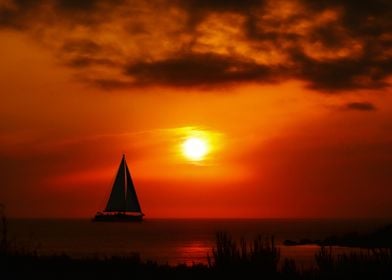 Sailboat at sunset in Malta