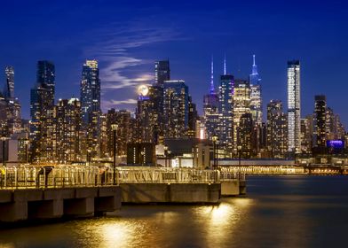 NYC Skyline with Harvest Moon