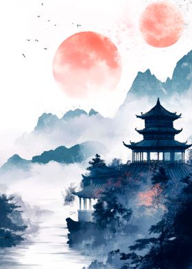 Chinese Pagoda Landscape