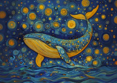 Whale Under Starry Ocean