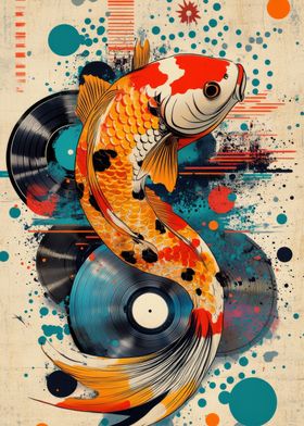 Koi Fish &amp; Vinyl | Vibrant Koi Fish Pop Art | Unique Aquatic Decor