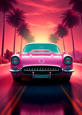 Pink Classic Car Sunset