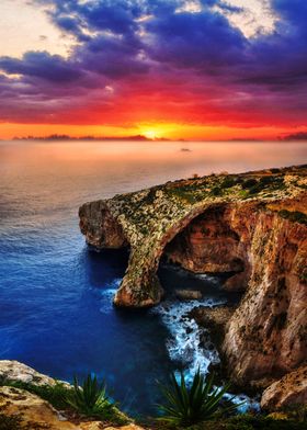 Sunset Over the Blue Grotto in Malta