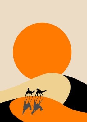 Desert Sunset with Camels