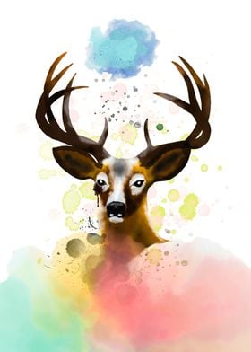 Watercolor Deer Portrait - Serene Majesty