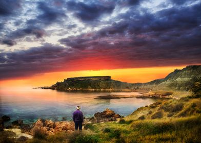 Sunset Over Coastal Cliffs in Malta