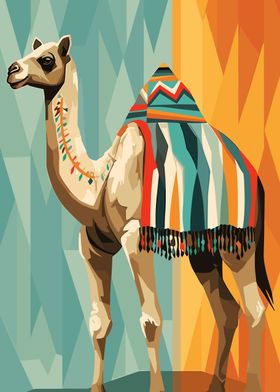 Camel with Colorful Blanket