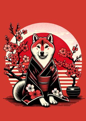 Shiba Inu in Kimono japanese art