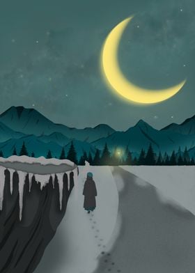 Snowy Night Landscape