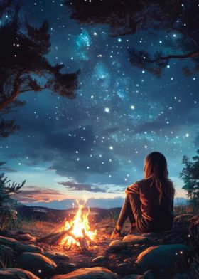 Campfire Under a Starry Sky