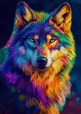 Colorful Wolf Portrait