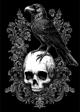 Gothic Raven on Skull