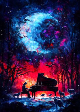 Piano Under a Cosmic Moon