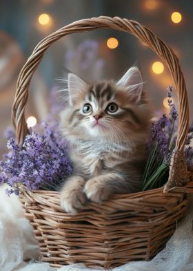 Kitten in Lavender Basket