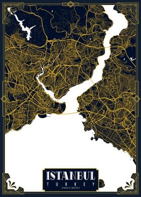 Istanbul City Map Turkey Gold