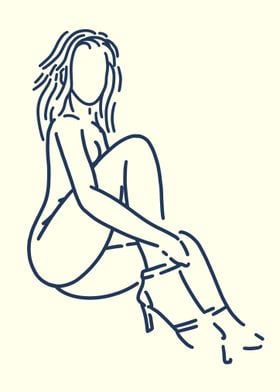 Line Art Woman Sitting