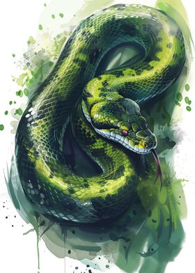 Green Snake Watercolor