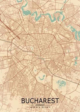 Bucharest Vintage City Map