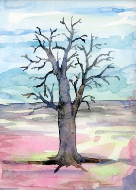 Watercolor Tree Landscape