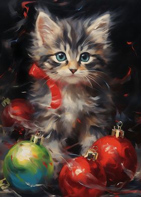 Kitten with Christmas Ornaments