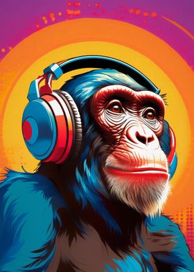 Chimpanzee with Headphones