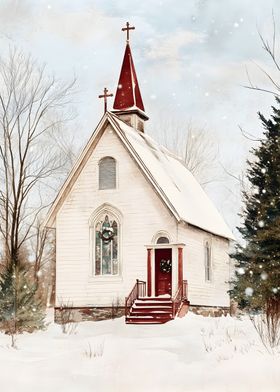 Snowy Church in Winter