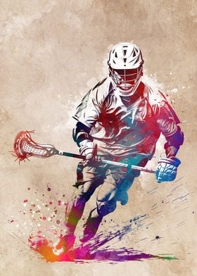 Lacrosse Player Watercolor Art