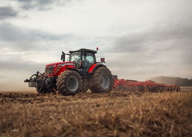 Red Tractor in Field