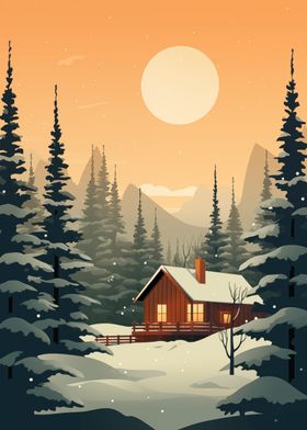 Winter Cabin in the Woods