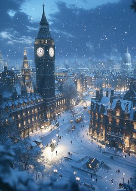 Snowy London Night