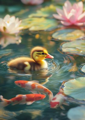 Duckling in a Pond