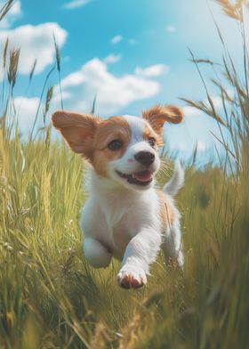 Puppy Running in Grass