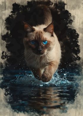 Cat Running Through Water