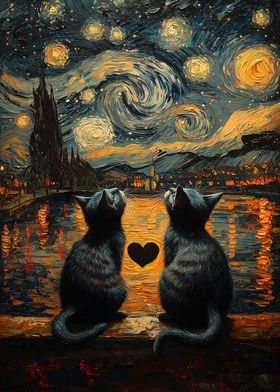 Starry Night Cats In Love