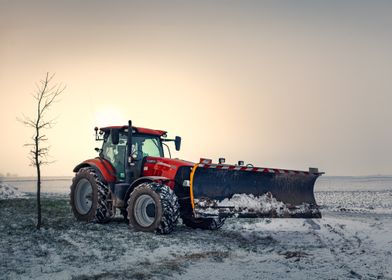 Case IH Tractor with Snow Plow