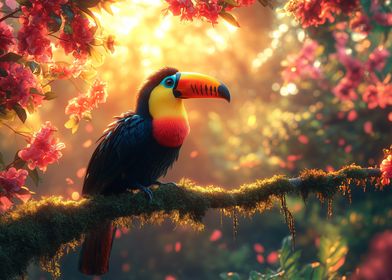 Toucan in a Tropical Rain Forest