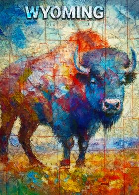 Wyoming Bison And Map