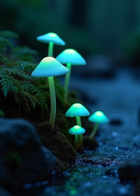 Green Glowing Mushroom Fungi Fungus