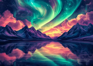 Aurora Borealis Mountain Landscape