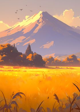 Mountain Landscape with Golden Field