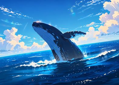 Whale Leaping Under Blue Sky