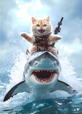 Cat Riding Shark