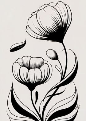 Black and White Floral Illustration