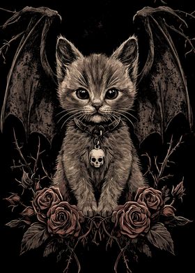 Dark Gothic Kitten with Wings