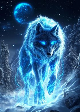 Electric Wolf in Snowy Landscape