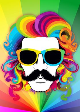 Rainbow Man with Sunglasses and Mustache