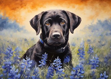 Black Labrador in Bluebonnets