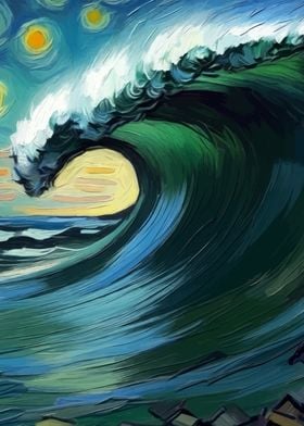 Starry Night Ocean Wave